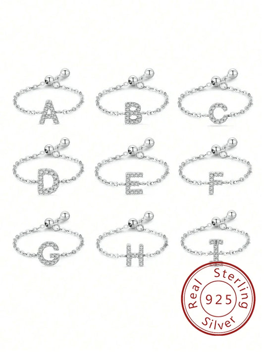 925 Sterling Silver Fashion Letter Chain Adjustable Full Zircon Ring For Women Party Personalized High Quality Fine Jewelry
