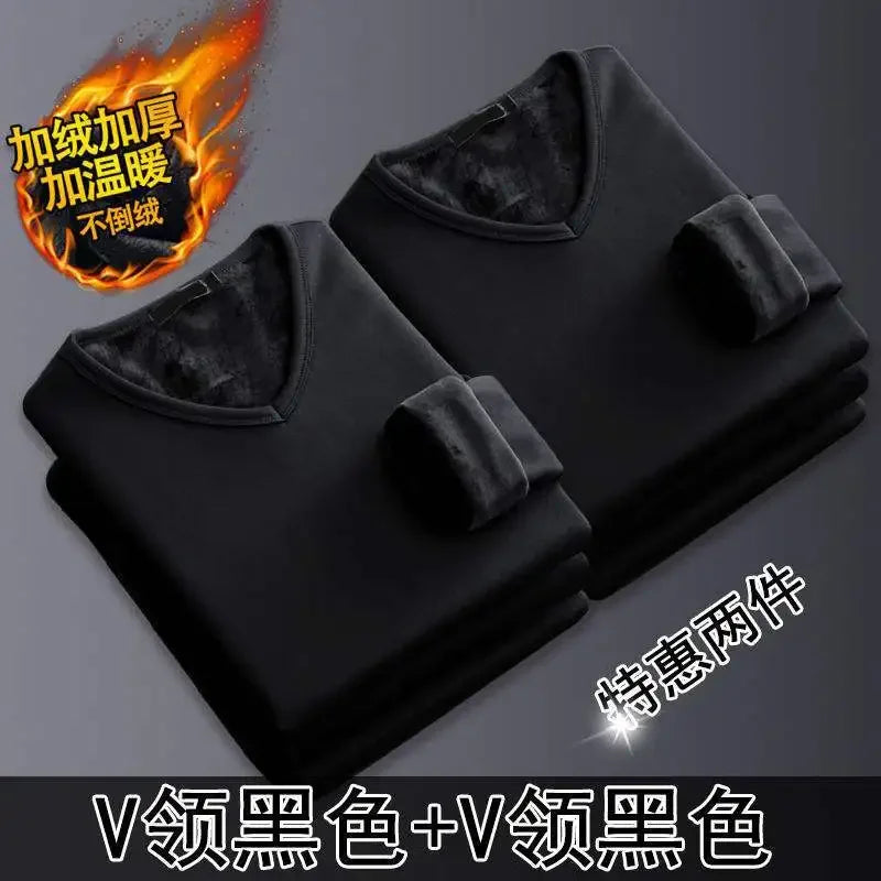Thermal Underwear Shirt Men V Neck Fleece Sport Tops Autumn Thermo Clothing Comfortable Warm Long-Sleeved 5XL