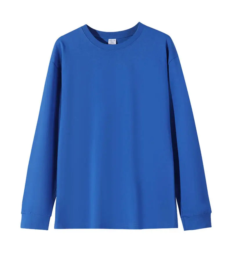 600G/㎡ Long-sleeved T-shirt Men's American Bundle Bottoming Shirt with Small Neckline Loose Pure Cotton Green Autumn Top Men's