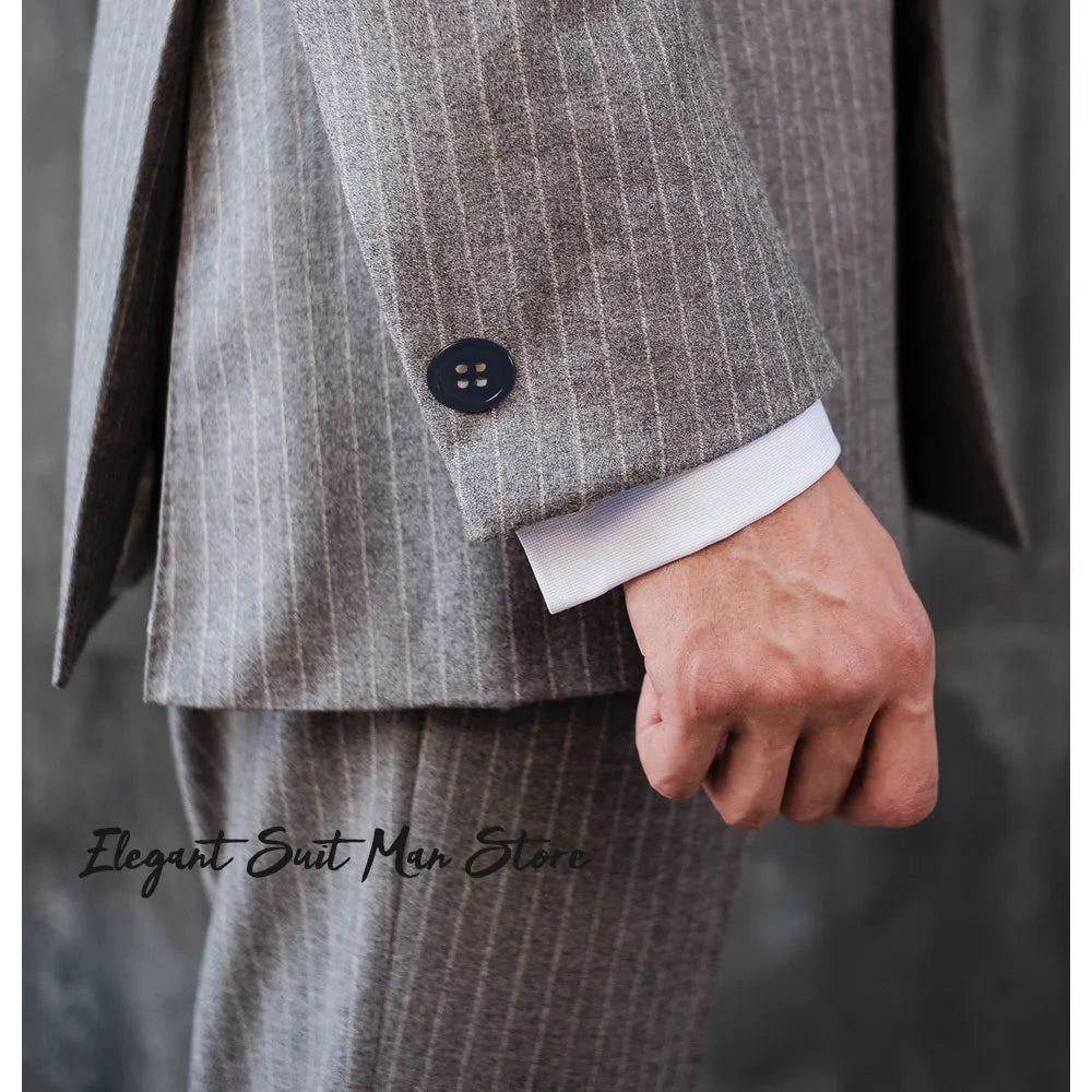 Wool Thick Striped Business Suit 2-piece Set(Jacket+pants) Business suit workwear Double breasted striped suit Jacket suit pants