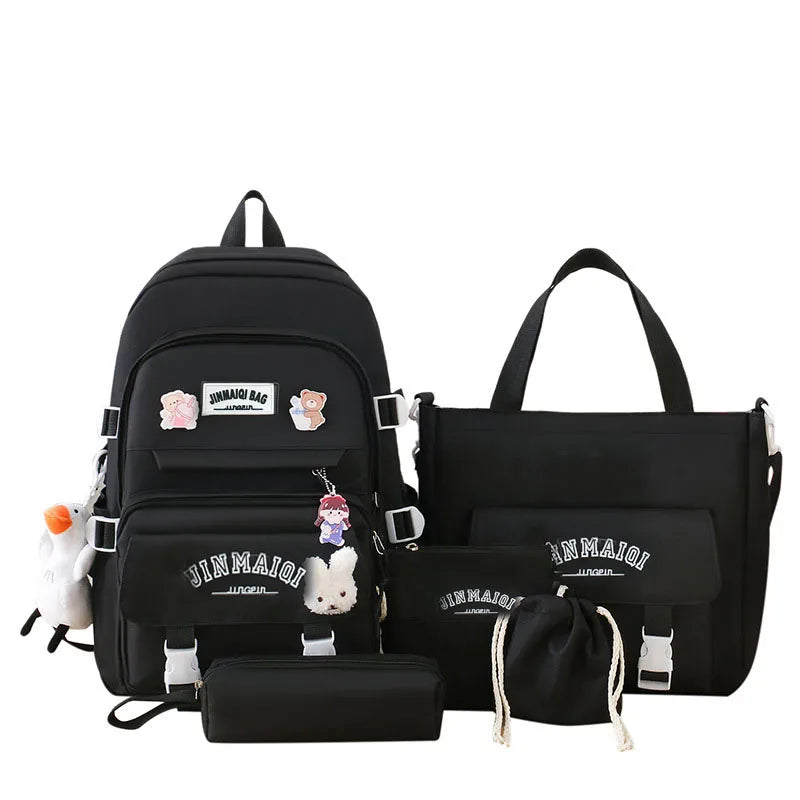 A Set of 5 Bags Including a Spacious Backpack, Perfect for Back-To-School Season Includes a Small Duck And a Rabbit Accessory