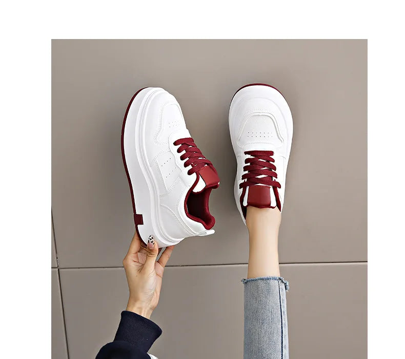 Women's Casual Sports Shoes Thick Bottom Low Tops Lace Up Vulcanised Shoes Lightweight Rubber Soled Winter Season Adult Footwear