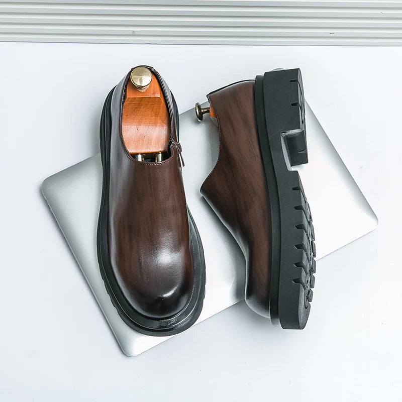 Spring New Men's Side Zipper Comfortable Cowhide Oxford Shoes Fashion Brand Classic Brown Men's Breathable Casual Leather Shoes