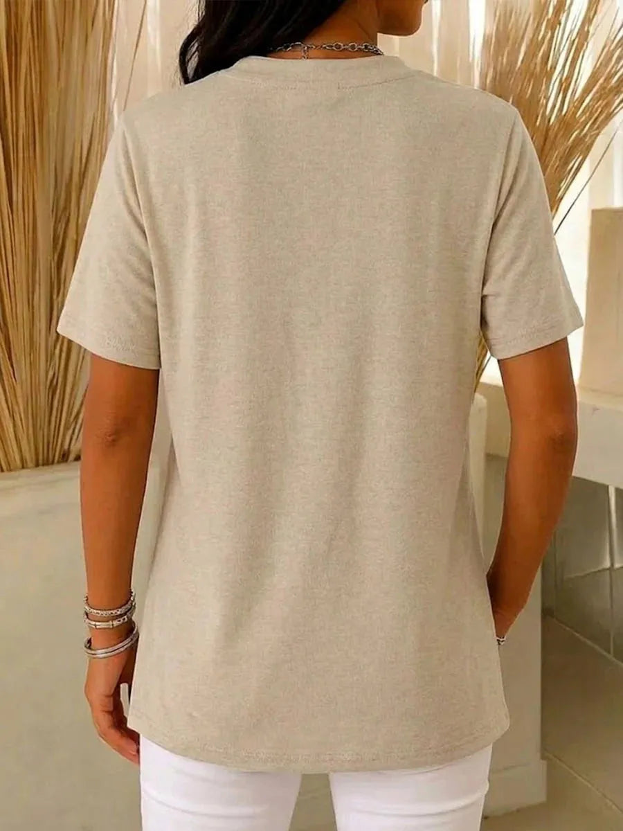Summer Short Sleeve Loose Tops For Women Summer 2026 Fashion Solid Color V-neck Button T-shirts Tees Casual