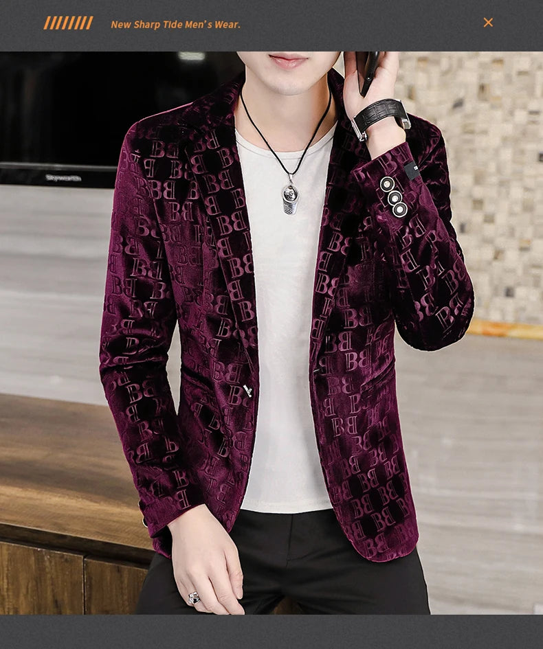 Spring New Men's Blazer Fashion Casual Boutique Business Bronzing Design Letter printing Suit  Male Slim Fit Blazers Jacket Coat