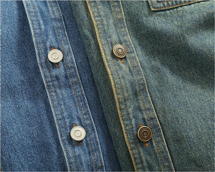 Spring Autumn New American Retro Long-Sleeve Lapel Solid Color Denim Shirt Men's Fashion 100% Cotton Washed Old Casual Blouses