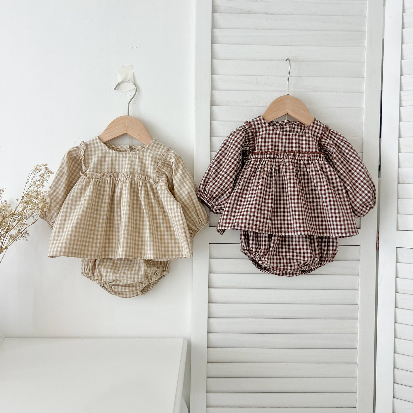 Baby Cotton Clothing Sets 0-2Yrs Autumn New Baby Girl Clothes Set Plaid Tee And Bloomer 2pcs Toddler Kids Vest + Shorts Suit