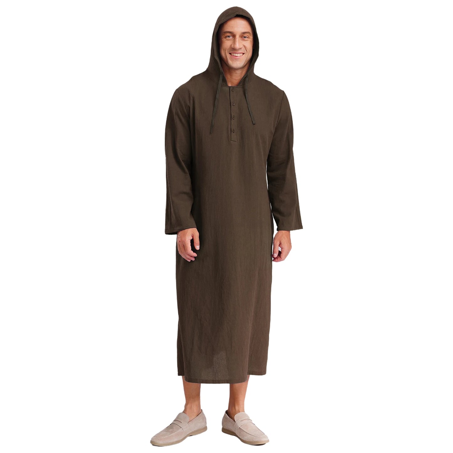 Islamic Kaftan Muslim Jubba Arabic  Thobe Men's Clothing Hooded Long Sleeves Pockest Buttons Long Loose Gown Shirt Dresses
