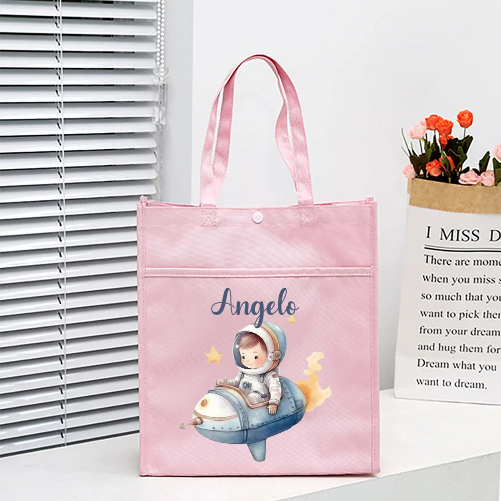 Personalized Kids Library Tote Bags Homeschool Cute Custom Name Reading Books Bag Children School Bag Birthday Gifts for Kids
