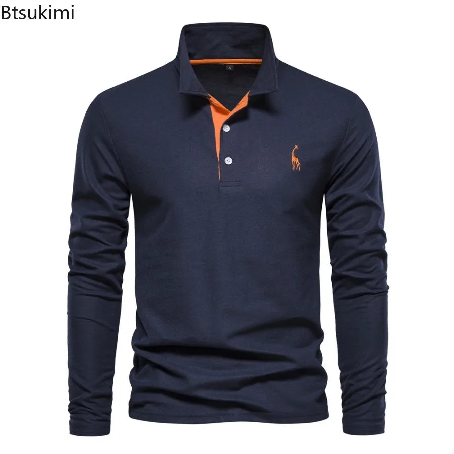 2026 New Polo T-shirts for Men High Grade Embroidery Solid Long Sleeve Golf Polo Shirts Spring Autumn Social Business Male Tops