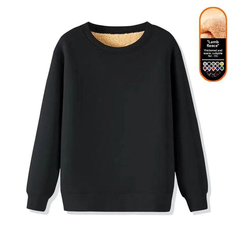 Men's Fleece Lined round Neck Sweatshirt Loose Long Sleeve T-Shirt Thickened Lamb Velvet Warm Winter Base Layer Shirt