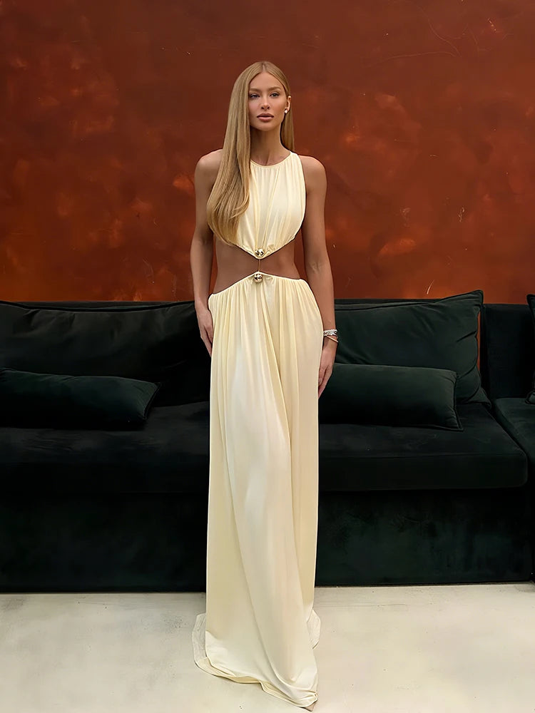 Weird Puss Waistless Chic Dress Women  Metal Trim Sleeveless O-Neck Skinny Elegant Summer Hipster Prom Party Vacation Vestidos