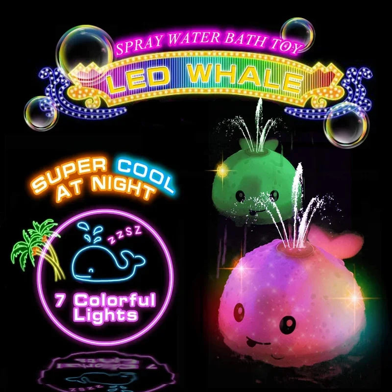 Waterproof Baby Bath Toys Whale Automatic Bathroom Toy Sprinkler Glowing LED Light toy,kids Infant Swim Pool Bathroom Toys Gifts