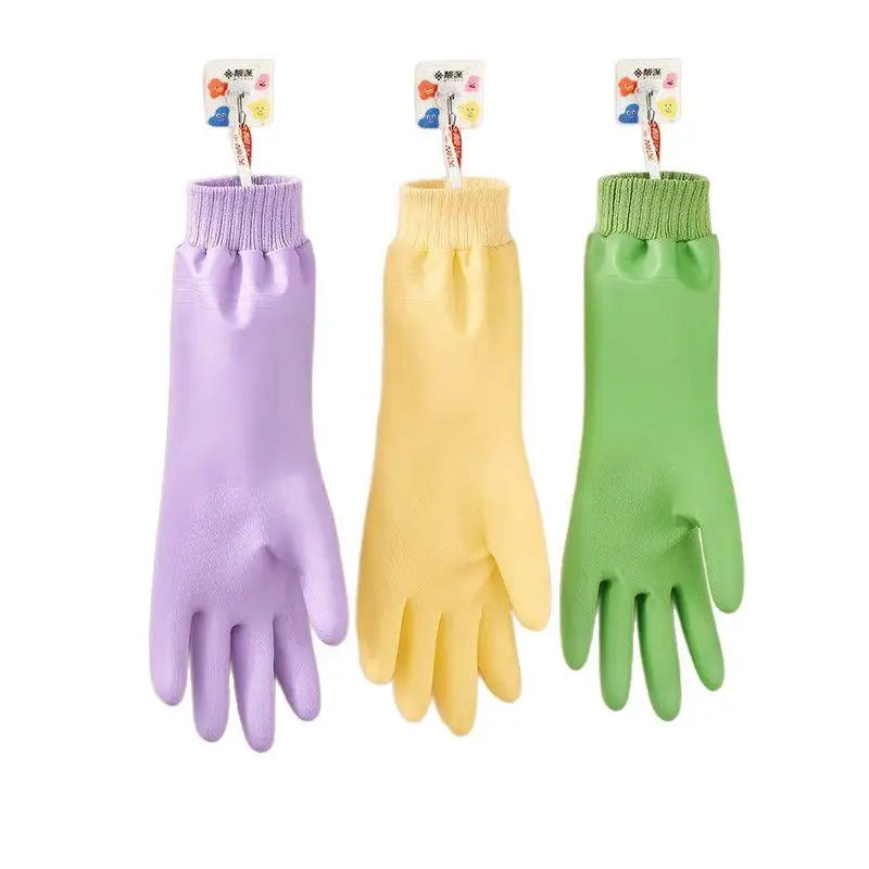 ♥Reusable Cleaning Gloves with Anti-Slip Palm Particles - Long-Sleeve Rubber Gloves for Kitchen, Dishwashing & Household Chores