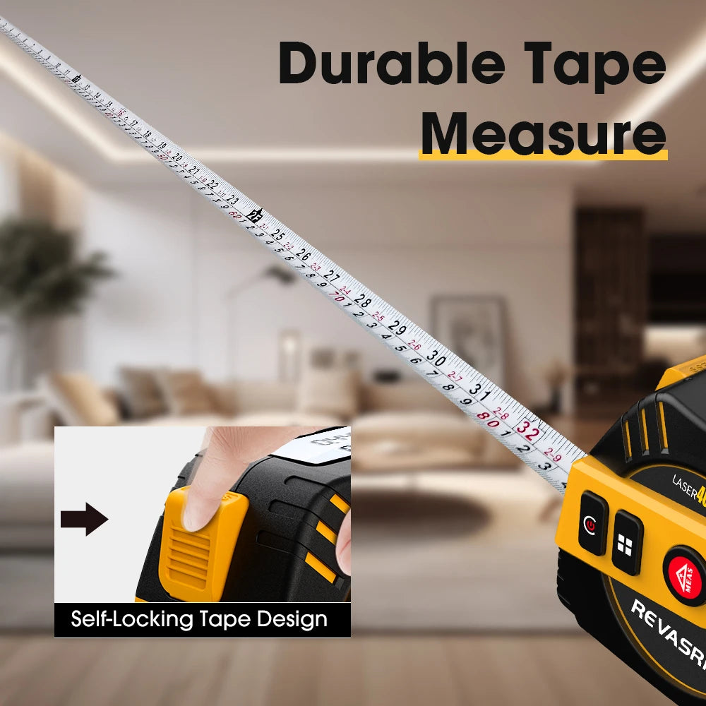 REVASRI Laser Tape Measure 2 In 1 Laser Distance meter High-precision Intelligent Ruler Steel Measuring Tool with LCD Display