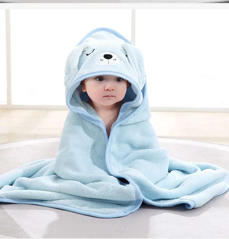 Baby Bath Towel Children's Bathrobe Newborn Baby Cartoon Blanket Super Soft Absorbent Hooded Hug Quilt80x80cm