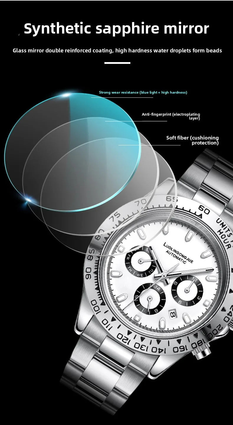 Fully automatic mechanical watch, business-style, luminescent, waterproof, men's mechanical watch, sapphire crystal glass mirror