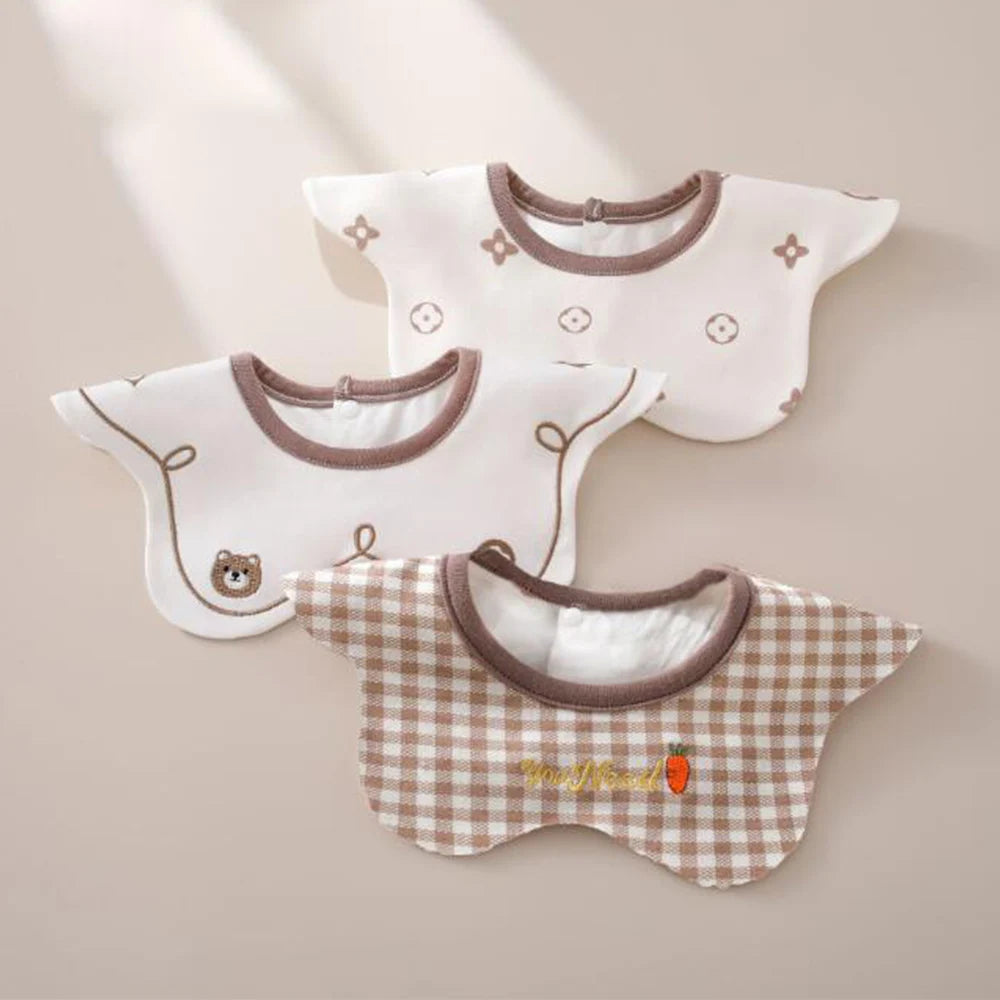 Baby Girl Bibs Waterproof Round Neck Infant Feeding Burp Cloth Saliva Towel Newborn Drool Bibs 3 Pieces