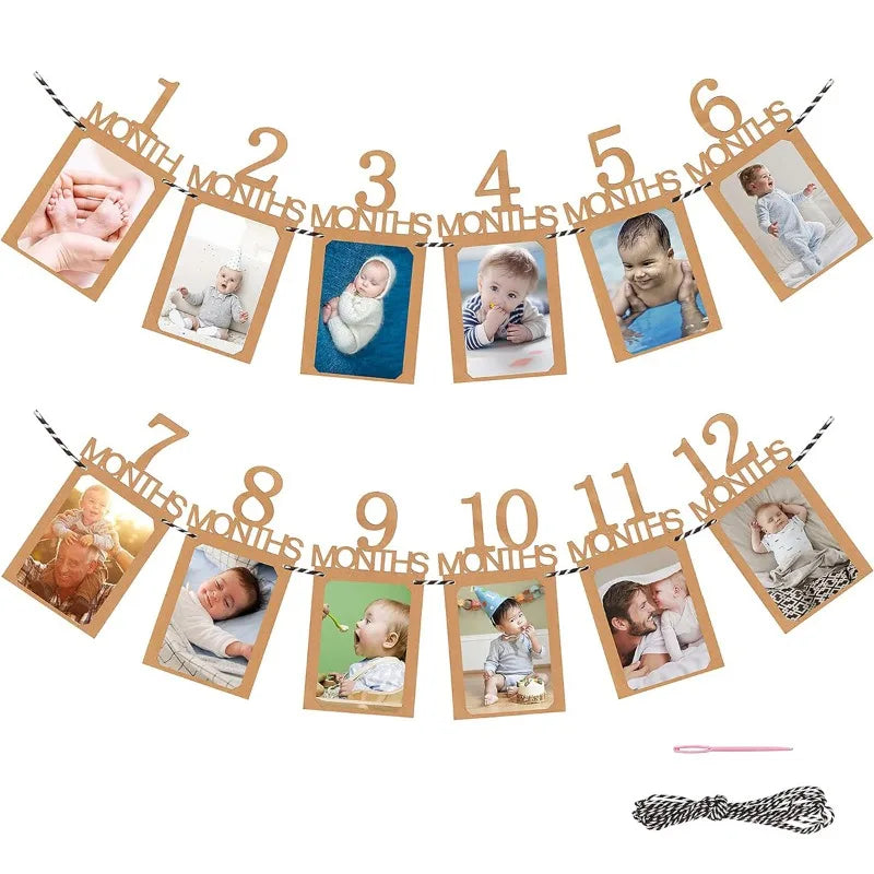 1st Birthday Baby Photo Banner Photo Frame Birthday Party Decoration Props Boys Girls 1st Birthday Party Decoration Photos
