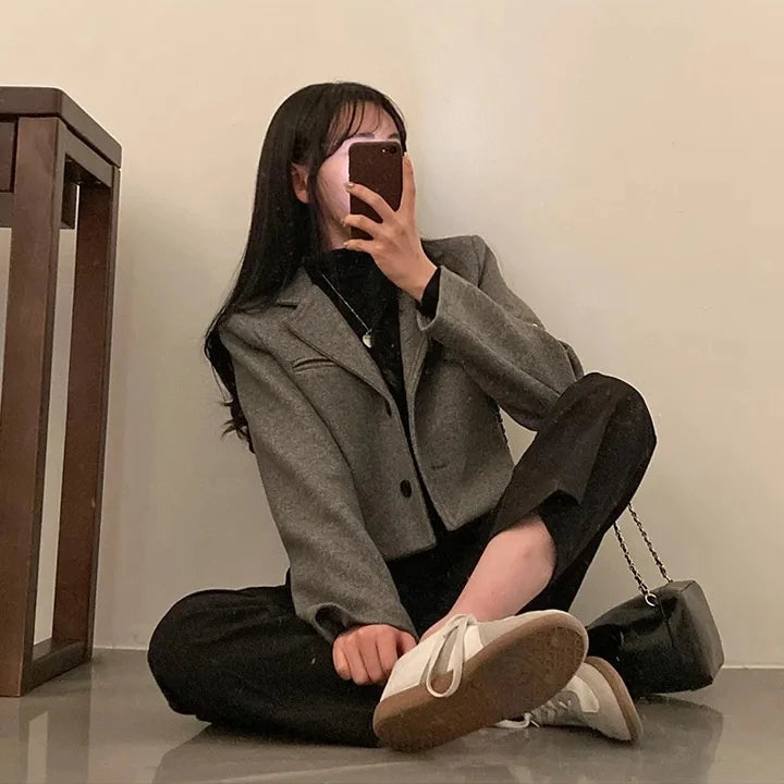 ort Thiened Woolen Coat for Women Winter New Sle Retro Single Button Suit Collar Coat Korean Sle Straight Tube pe