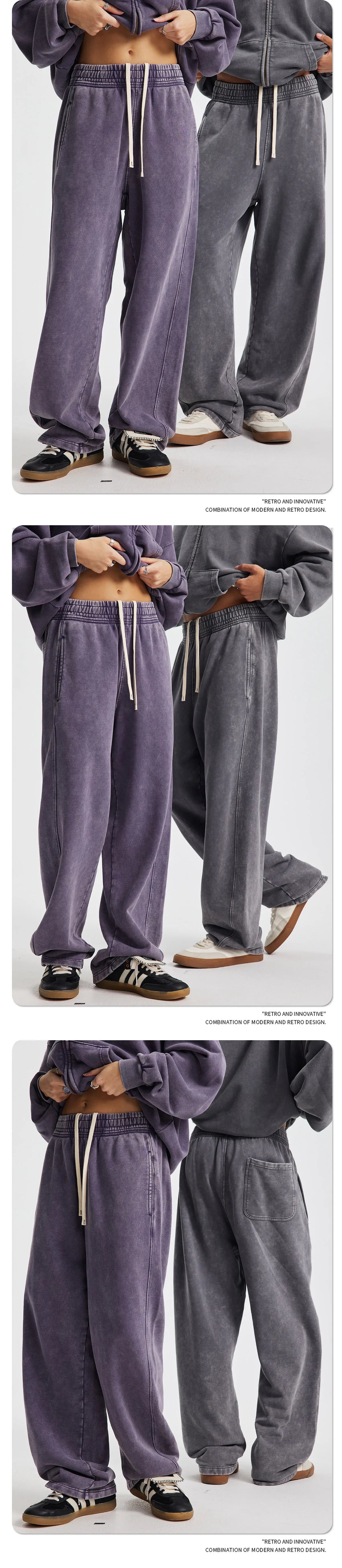 Retro Wax Printing Acid Washed Sweat Pants Distressed Personalized 100% Cotton Mens Sweatpants Athletic Drawstring Jogger Pants