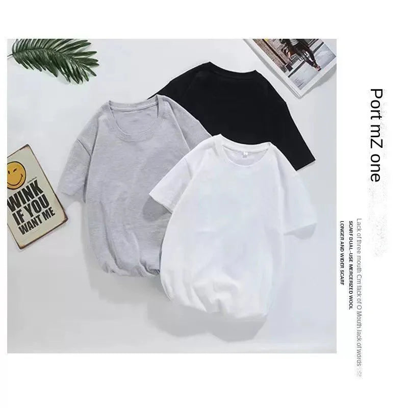 Fashionable Men's White 100% Cotton T-Shirt Golf Wear Men Short Sleeve Tee Solid Color O Neck Casual Summer Undershirt Tee Top