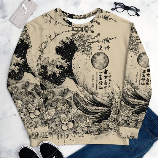 Pullover Sweatshirt For Men Japanese Style Graffiti 3D Printed Long Sleeve Tops Oversized Street Hip Hop O-Neck Casual Hoodies
