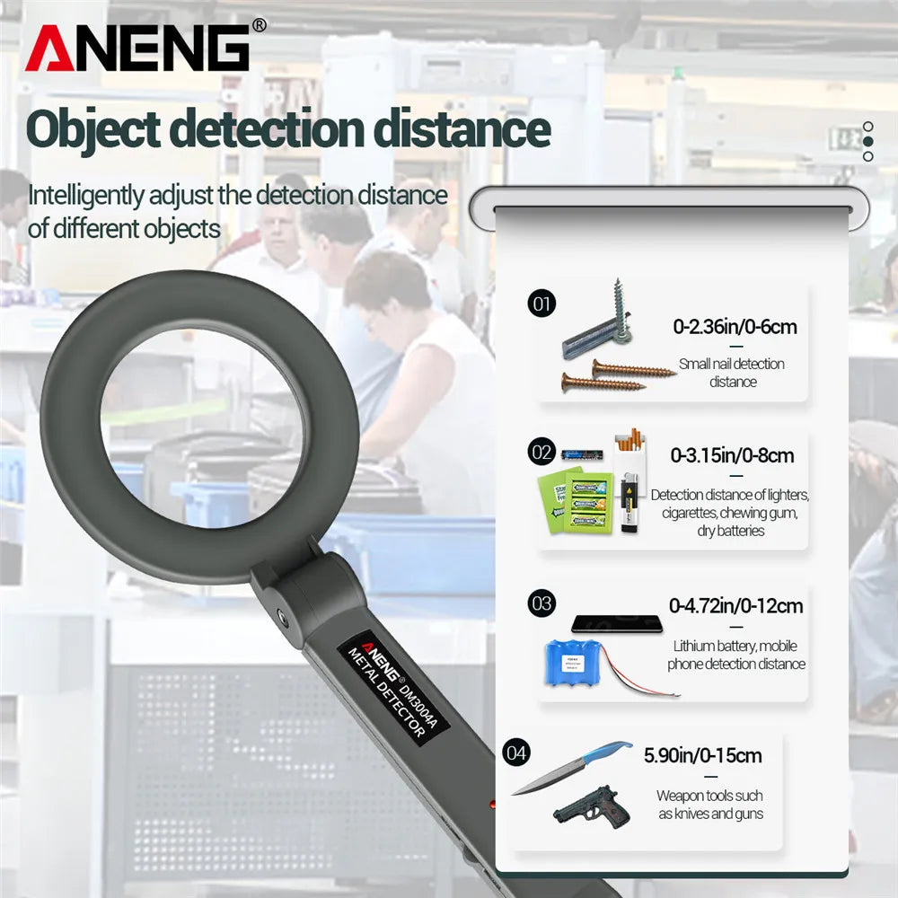 Metal Detector ANENG DM3004A High Sensitivity Body Search Portable Handheld Security Intelligently Adjust Objects Distance Tools