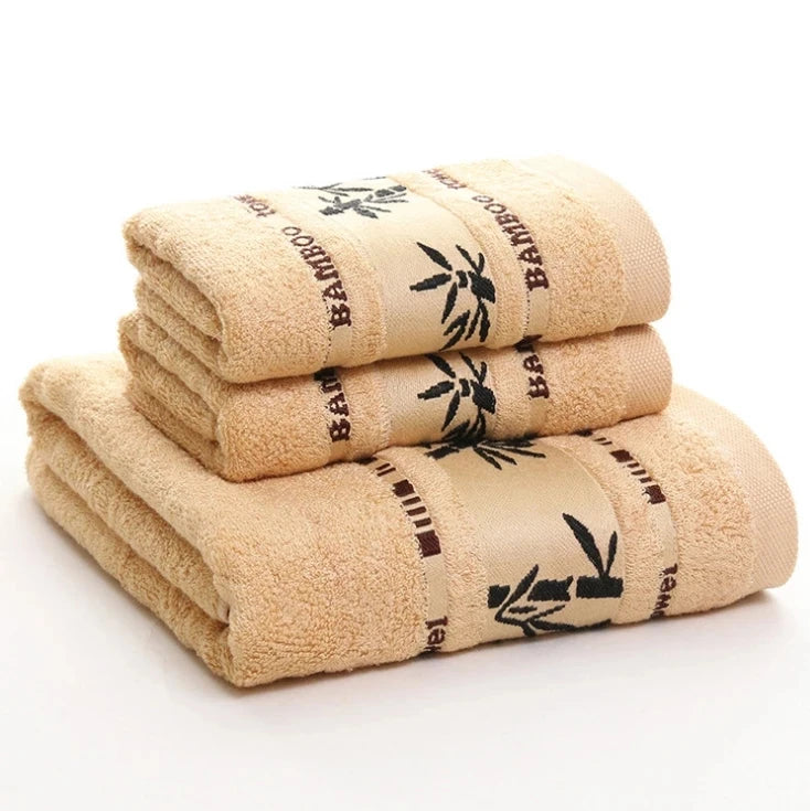 Inyahome Set of 3 Bathroom Cotton Towels Set Embroidered Luxury 2 Hand Towels 35x75cm and Big Bath Towels 70x140cm Washcloth