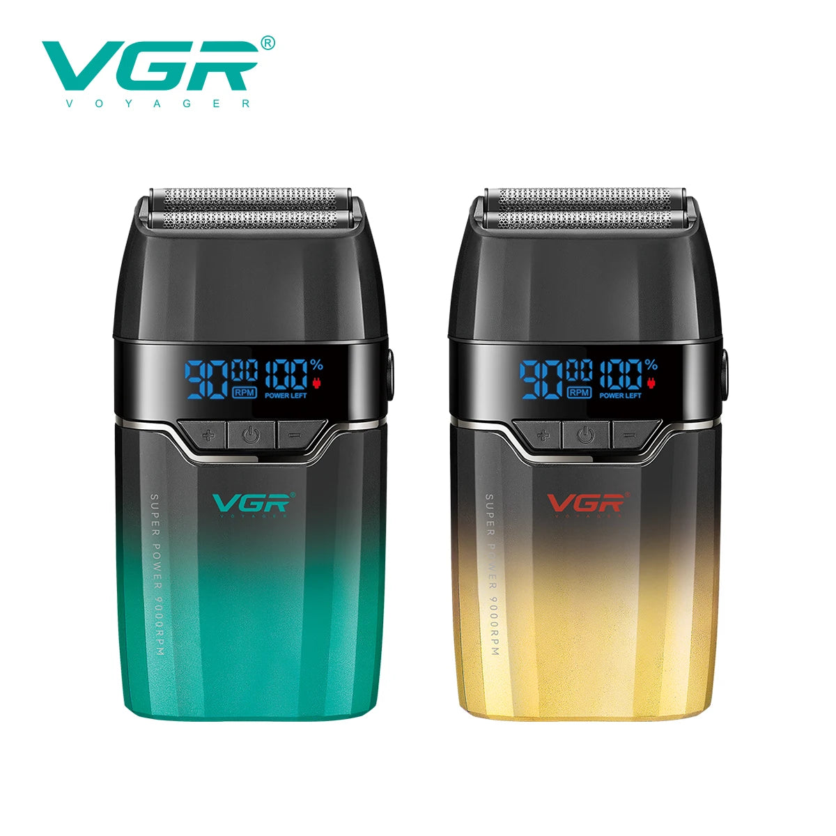 VGR V308 Beard Trimmer for Men Double Foil Full Metal LCD Display 9000RPM Electric Shaver Barber Professional Barber Machines