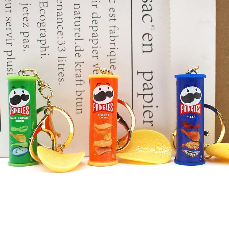 1PC Imitation Pringles Potato Chip Key Chain Bucket Snack Pizza Potato Chip Pendant Bag Hanging Gift