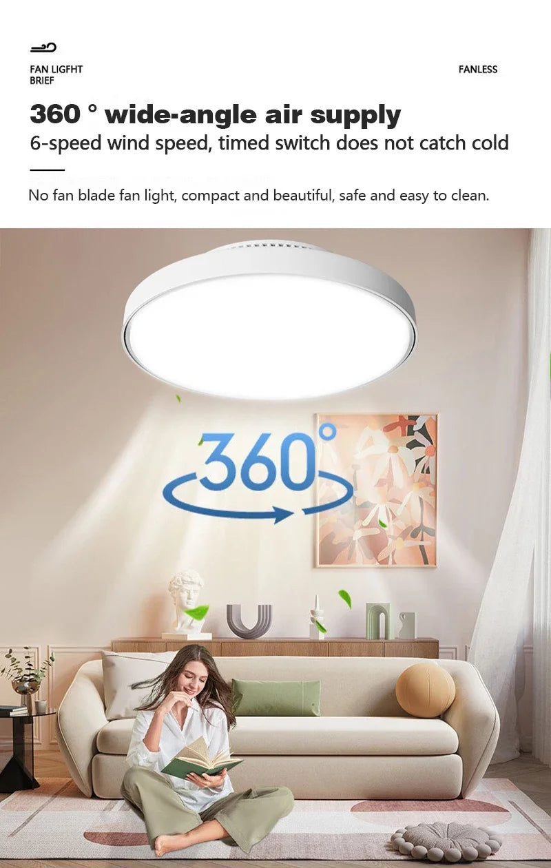 Modern Silent Living Room Bedroom Kitchen Office Ceiling Light  Ceiling Fan Light Flush Mount Bladeless Fan Lamp Remote Control