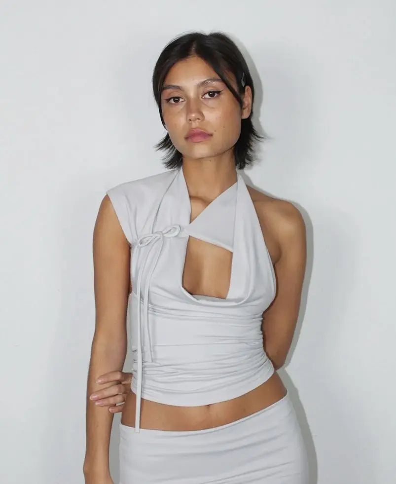 Summer Women Solid Lace Up Sexy T-shirts Chic Halter Backless Sleeveless Tank Tops Female Y2K Elasticity Cropped Young Girl Top