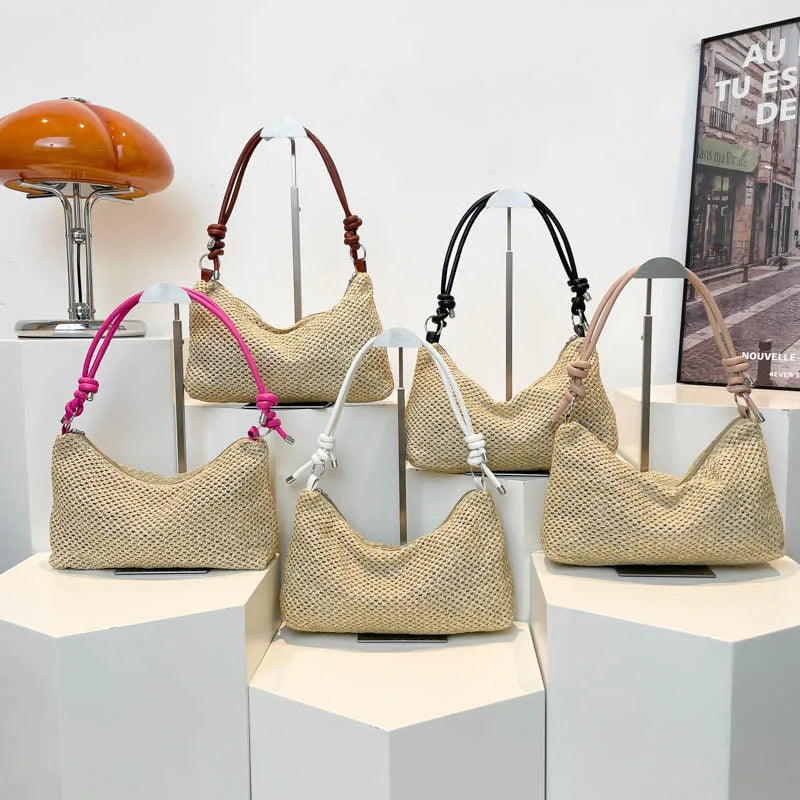 Women Woven Bag Summer Beach Holiday Handbag Portable Tote Bag Fashion Casual Big Capacity Leather Rope Women Shoulder Bags