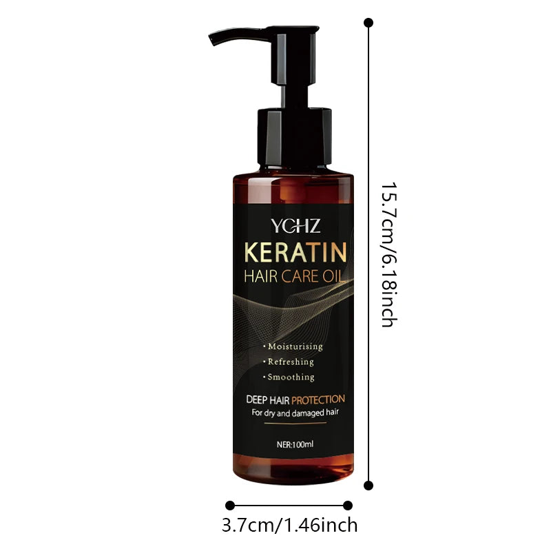 Keratin Hair Oil, Nourishes and Protects Hair, Effectively Moisturizes and Cares for It, Instantly Makes Hair Shiny and Smooth, with a Charming Fragrance, Suitable for All Dry and Frizzy Hair Types