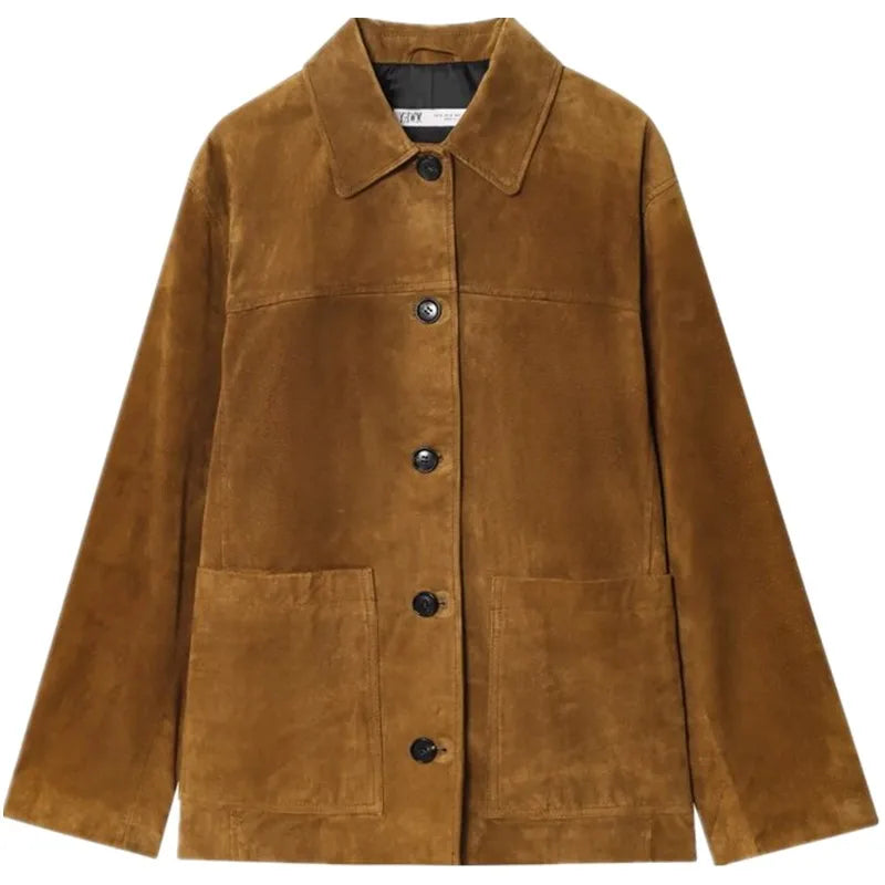Women's Loose Long Sve Faux Leather Jaet Autumn New Arrival Versatile Outerwear Warmth Faion Sle Button Closure