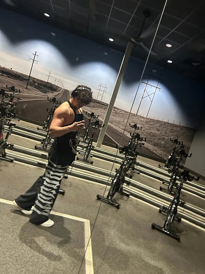 2026 Young American trendy sweatpants collaboration anime joggers cotton terry print wide-leg casual pants hip-hop street pants