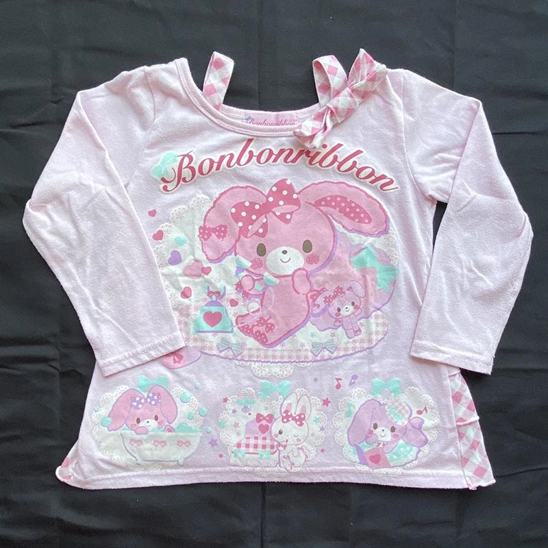 Japanese Anime Print T Shirts Women Y2K Patchwork Long Sleeve Tees Fashion Camis Crop Tops Tunic Casual Kawaii T Shirt Top New