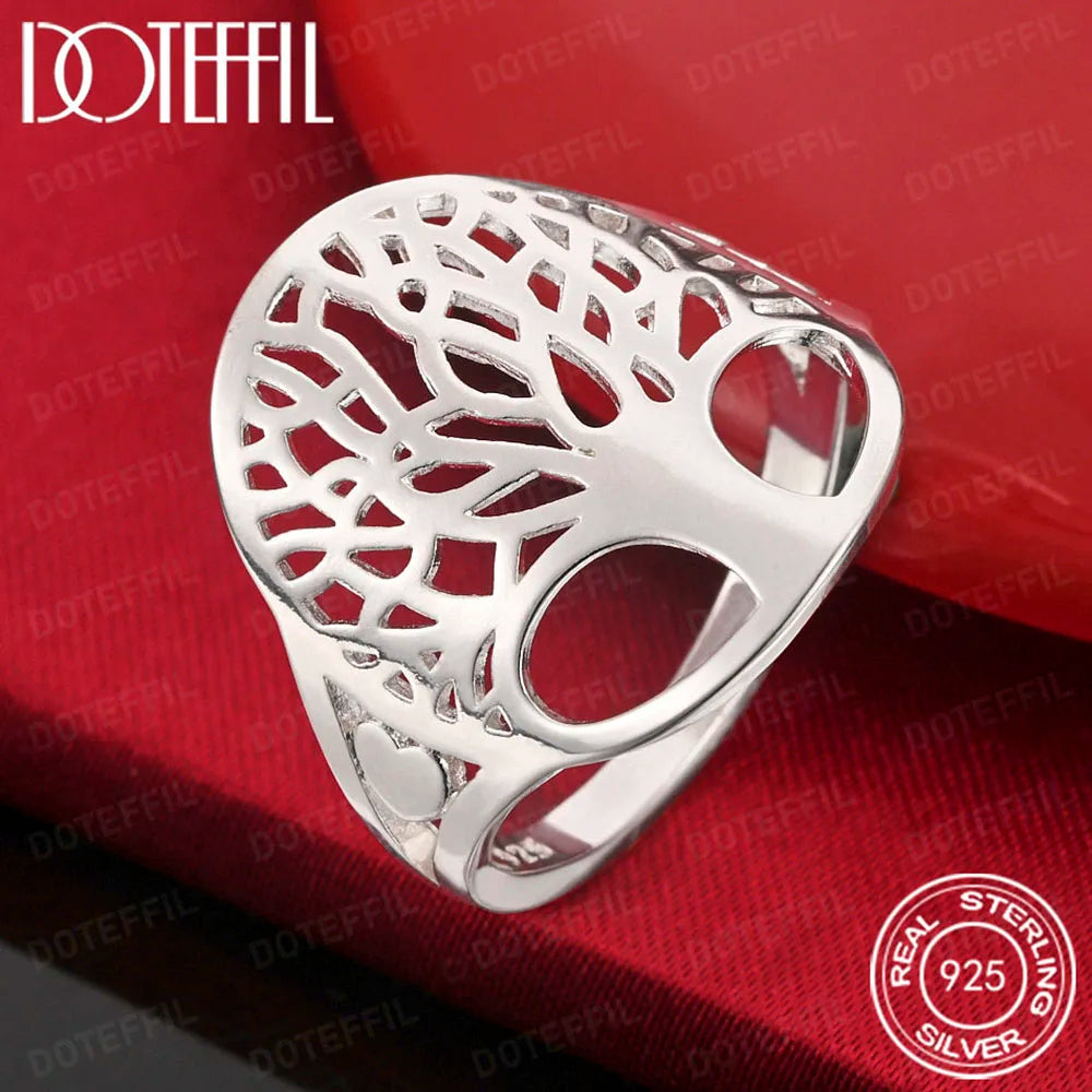 925 Sterling Silver Trees Ring For Women Fashion Wedding Engagement Party Gift Charm Jewelry