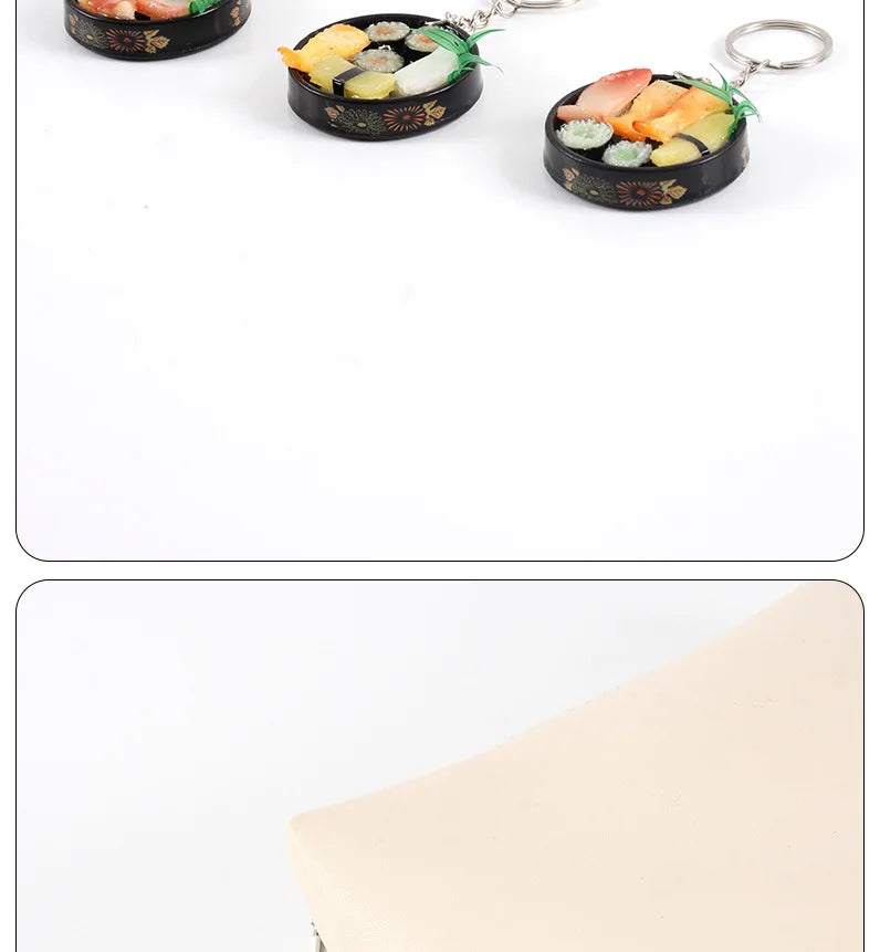Simulation Food Keychain Pendant Funny Gift Lunch Box Sashimi Toys Party Couple Car Bag Key Rings