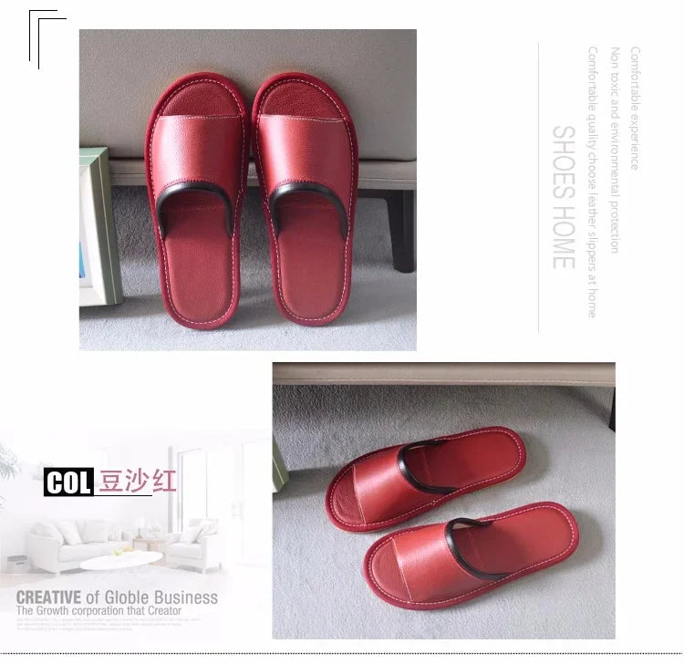 Genuine Leather Couple Summer Indoor Slippers Anti-Slip Women Household Slippers Men Casual Home Shoes