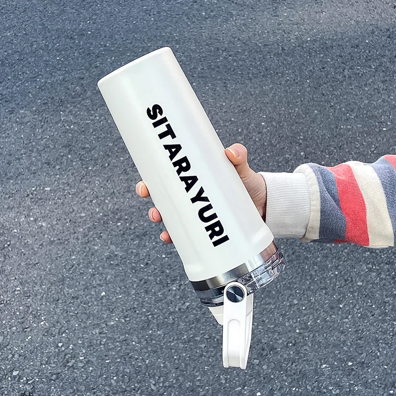 1pc 800ml magnetic lid insulated water bottle, minimalist letter print handle water cup, office and outdoor insulated cup