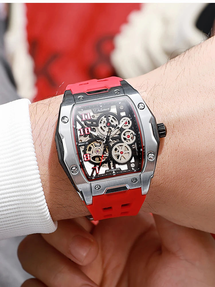 Watches For Men Original Automatic Mechanical Watch Skeleton Waterproof Luminous Men's Watch White Rubber Strap Reloj Hombre