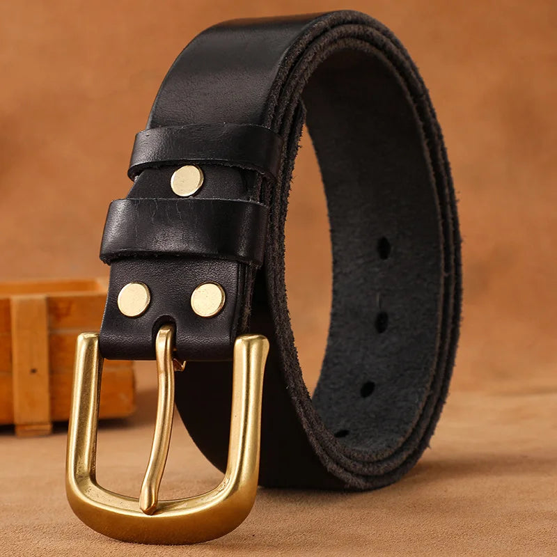 Genuine Leather Belt Men Luxury Strap Male Fashion Pure Cowhide Copper Buckle Wild Classic Retro Pin Buckle High Quality