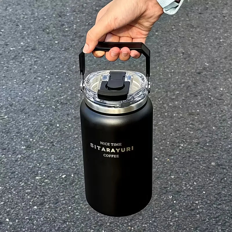 1.2L/1.5L Large Capacity Stainless Steel Insulated Water Bottle - with Wide Handle, Portable Outdoor Large Kettle,Hiking Bottle