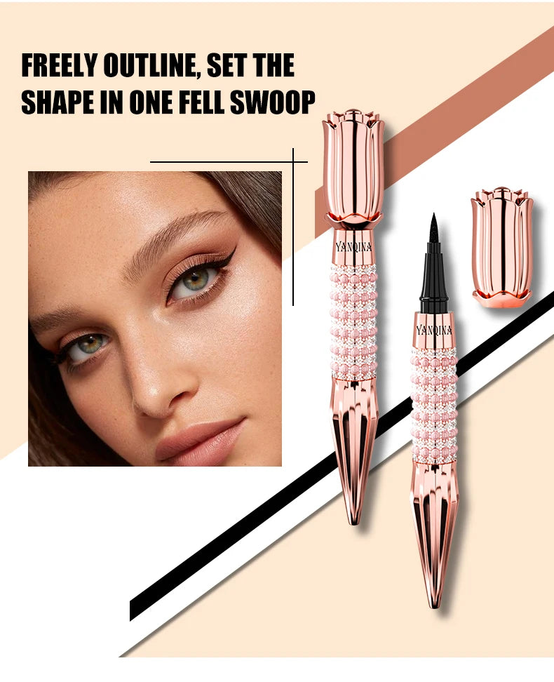 Yanqina Precision Liquid Eyeliner - Long-Lasting, Waterproof, Transfer-Proof, Quick-Drying Black Eyeliner with a Shiny Design