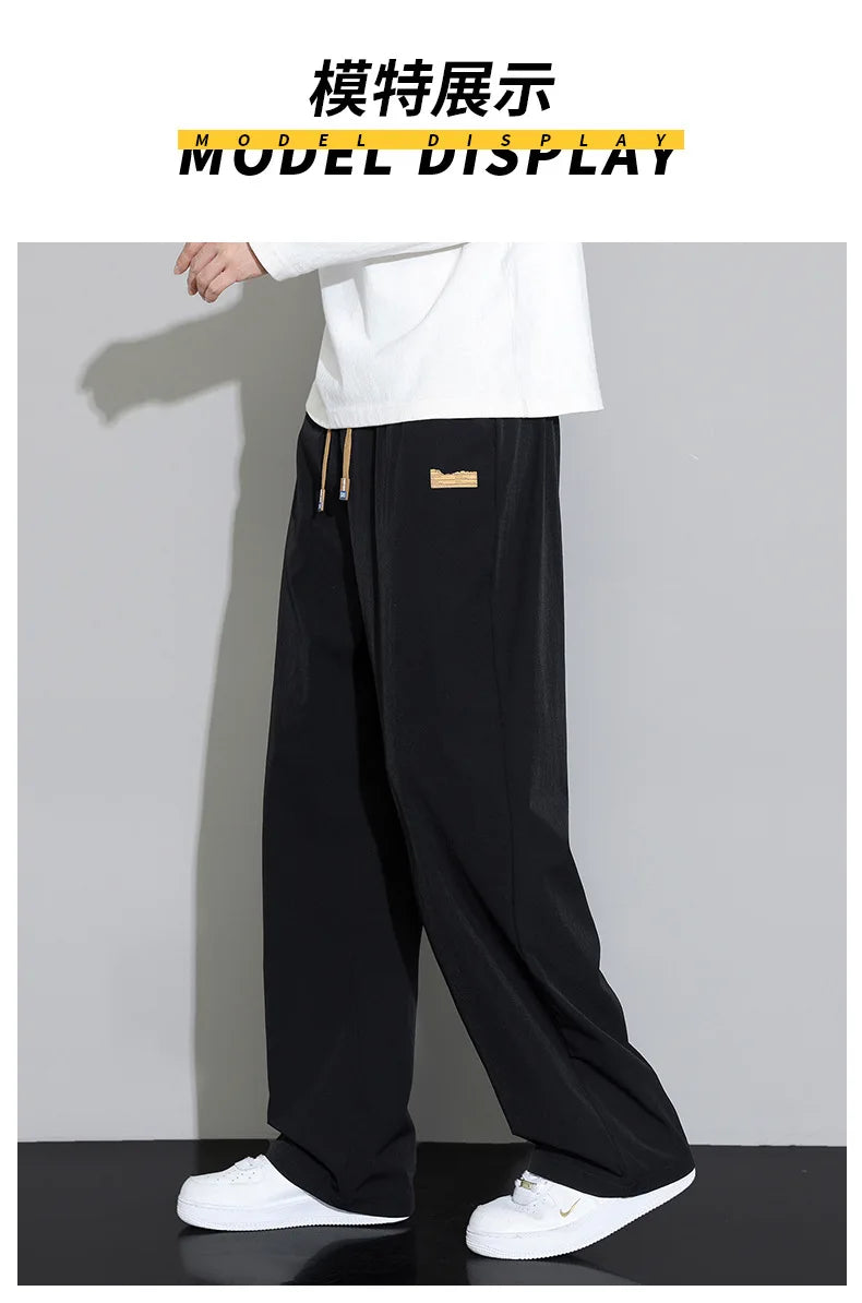 Spring Autumn Men's Clothing Drapey Wide-leg Pants, Loose Sports Pants Trendy Straight-leg Casual Trousers