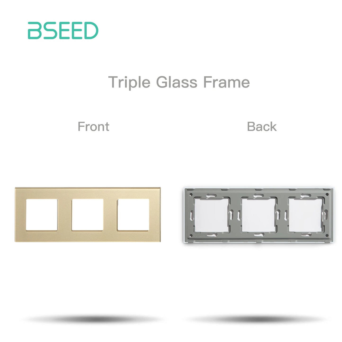 BSEED Only Glass Frame Panel Single Double Frames Wall Socket Triple Four Frames DIY Part with Metal Frames White Black Golden