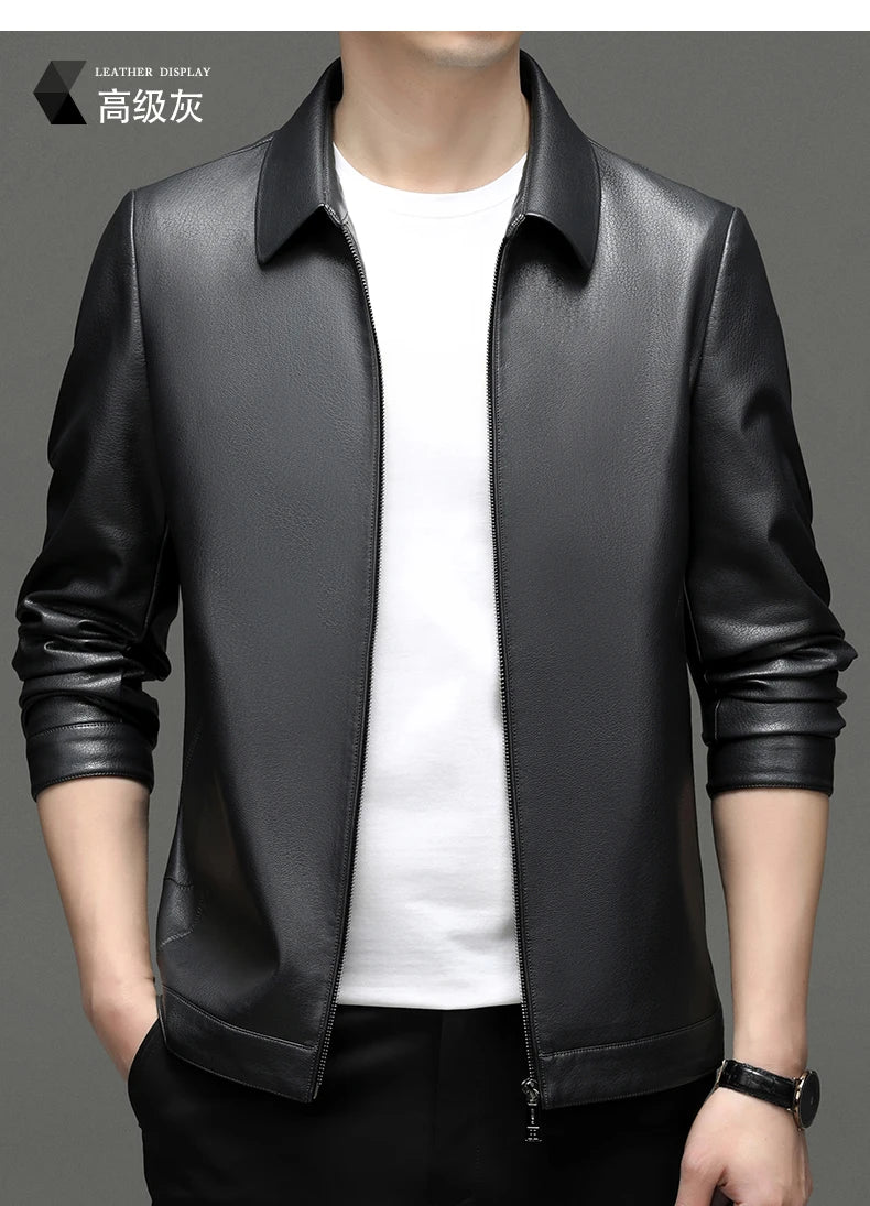 YN-335 Men's Lapel Jacket Natural Leather  Jacket Spring and Autumn Sheepskin Jacket Men