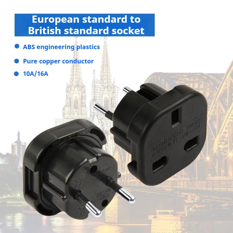 UK To EU 3PIN Plug Europe Travel Converter Adapter Plug 2pin Wall Plug Socket Connector Adaptor for International Travelling